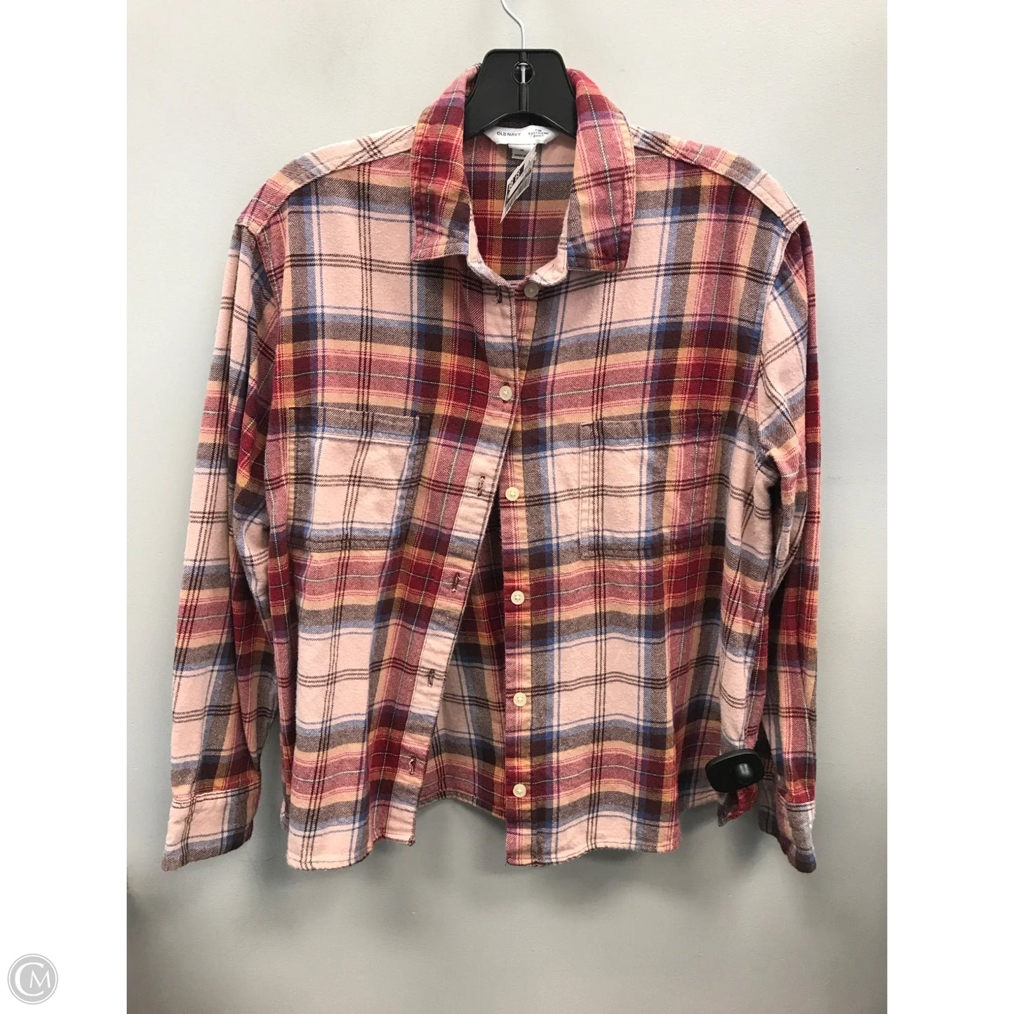 Top Long Sleeve By Old Navy In Plaid Pattern, Size: M