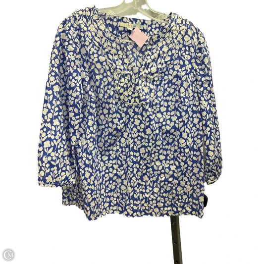 Top 3/4 Sleeve By Boden In Blue & White, Size: 10