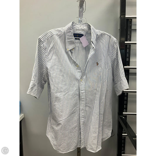 Top Short Sleeve By Ralph Lauren In Blue & White, Size: L