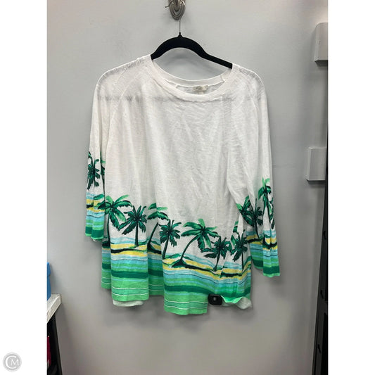 Top Long Sleeve By Talbots In Green & White, Size: Xl