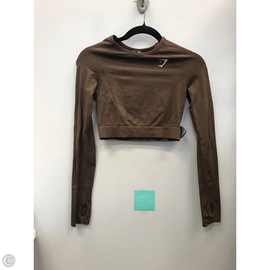 Athletic Top Long Sleeve Crewneck By Gym Shark In Brown, Size: S