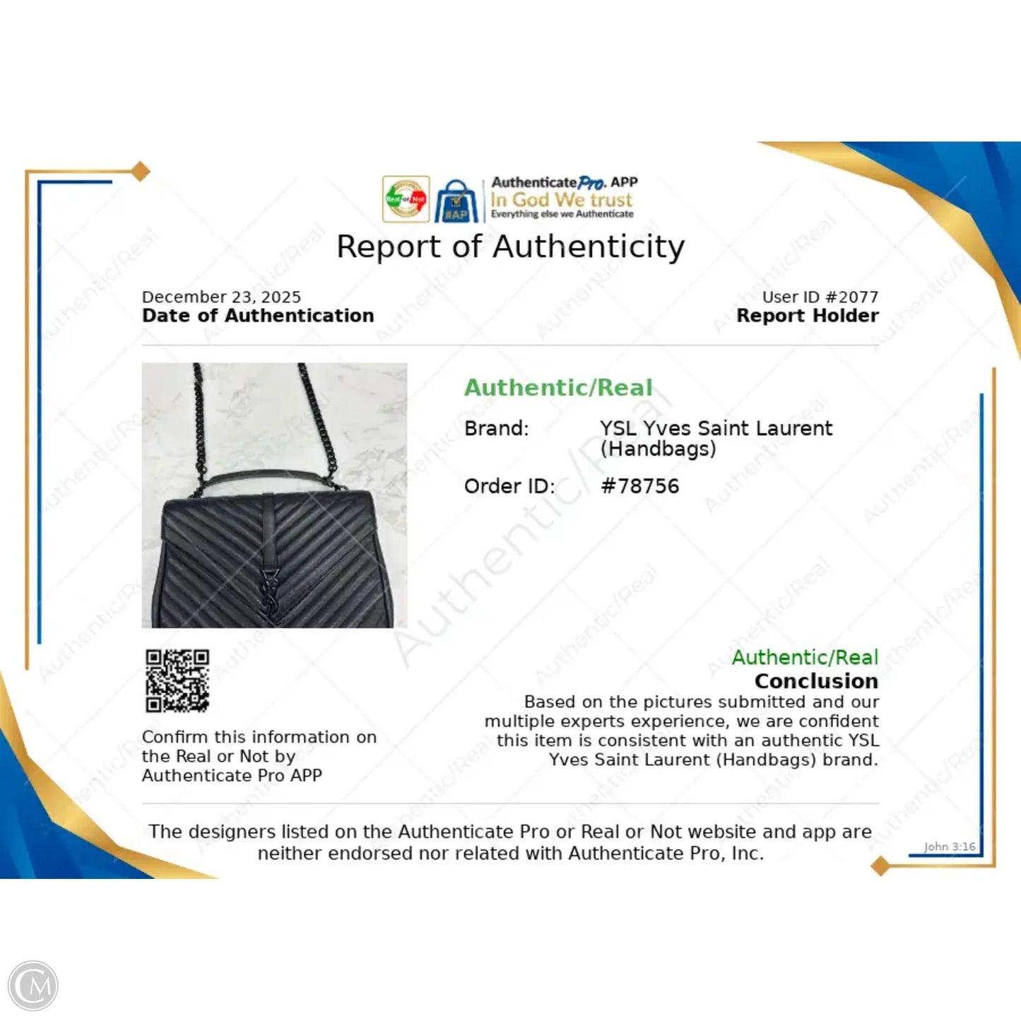 Handbag Luxury Designer By Yves Saint Laurent, Size: Medium