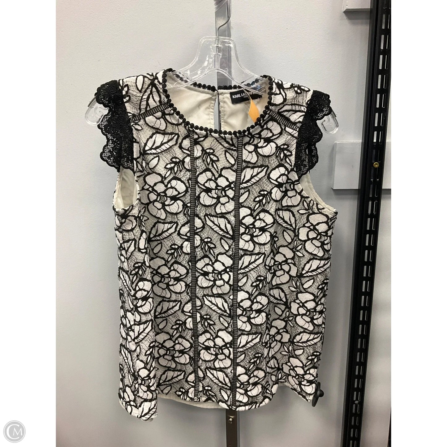 Top Sleeveless Designer By Karl Lagerfeld In Black & White, Size: 8