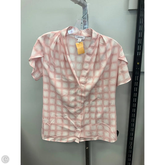 Top Short Sleeve By Calvin Klein In Pink & White, Size: M