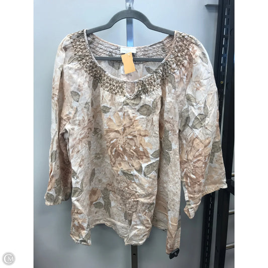 Top 3/4 Sleeve By Charter Club In Tan, Size: 2x
