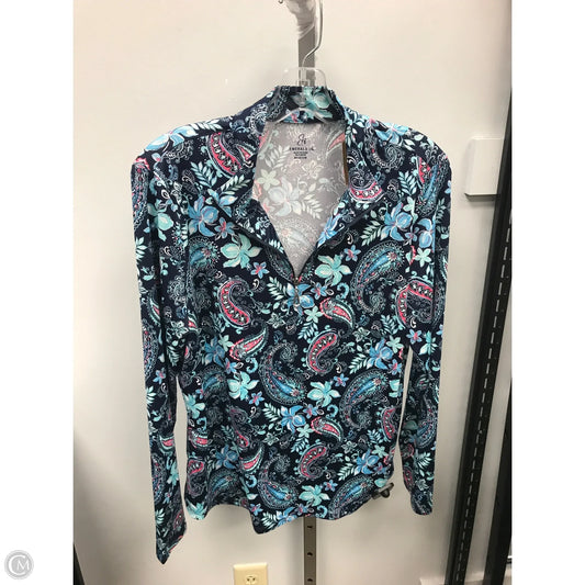 Athletic Top Long Sleeve Collar By Emerald In Paisley Print, Size: M