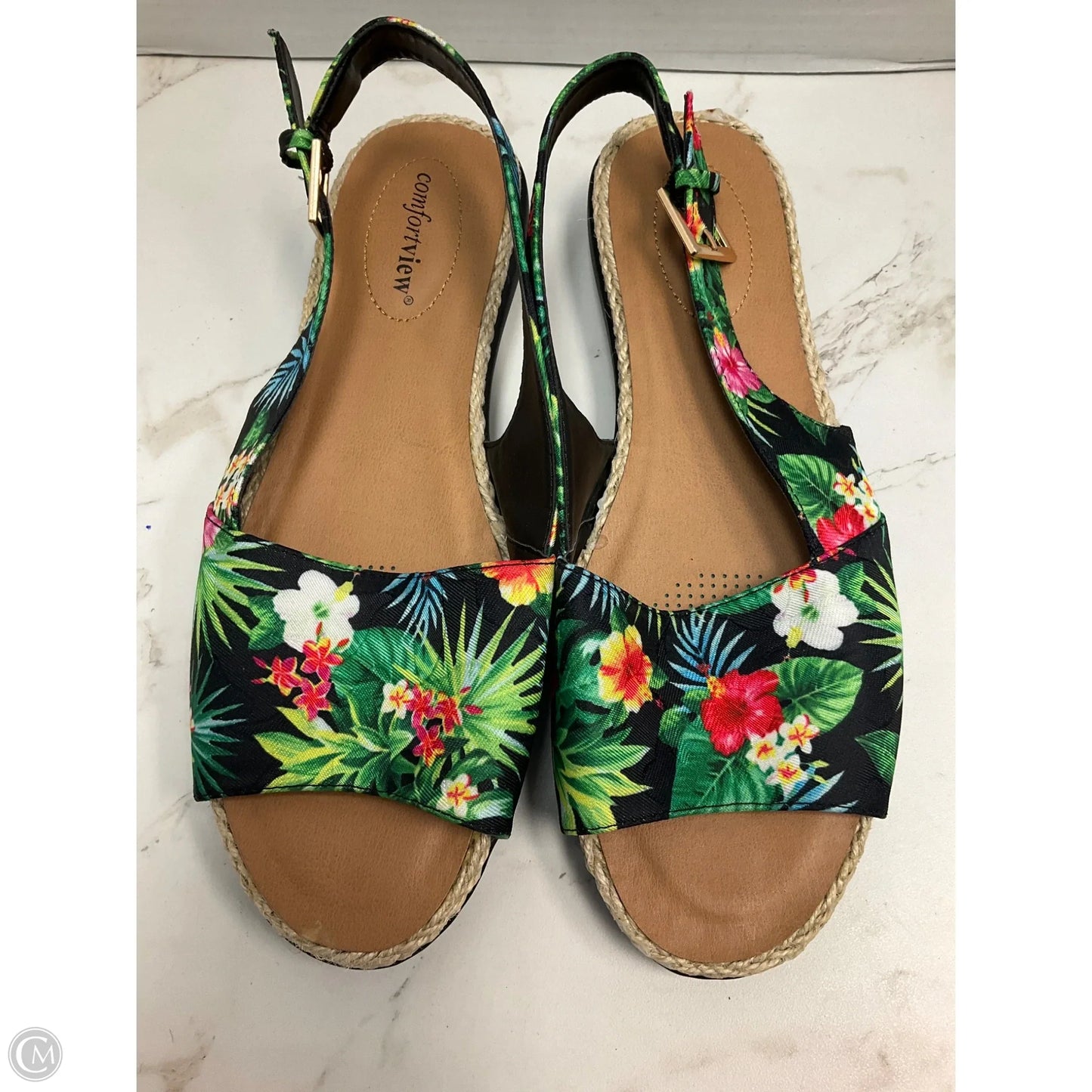 Sandals Heels Platform By Comfortview In Tropical Print, Size: 10