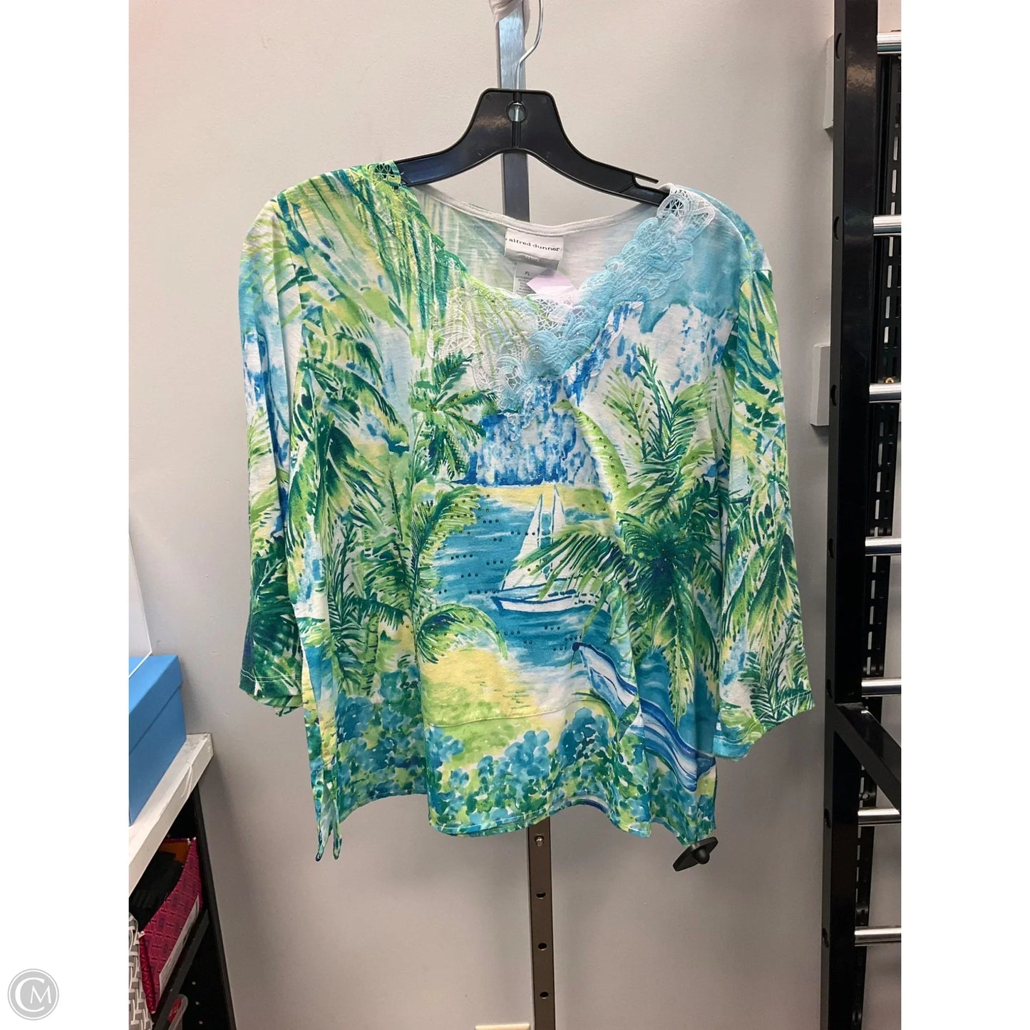 Top 3/4 Sleeve By Alfred Dunner In Blue & Green, Size: Lp