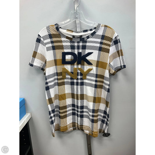 Top Short Sleeve By Dkny In Plaid Pattern, Size: M