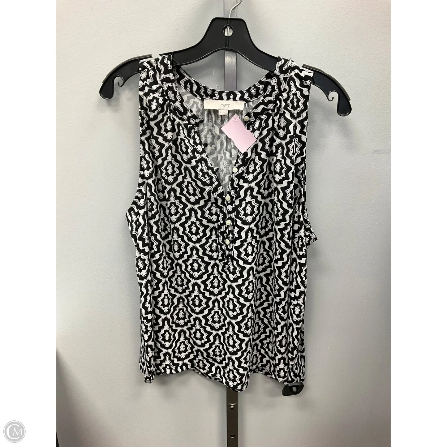 Top Sleeveless By Loft In Black & White, Size: L