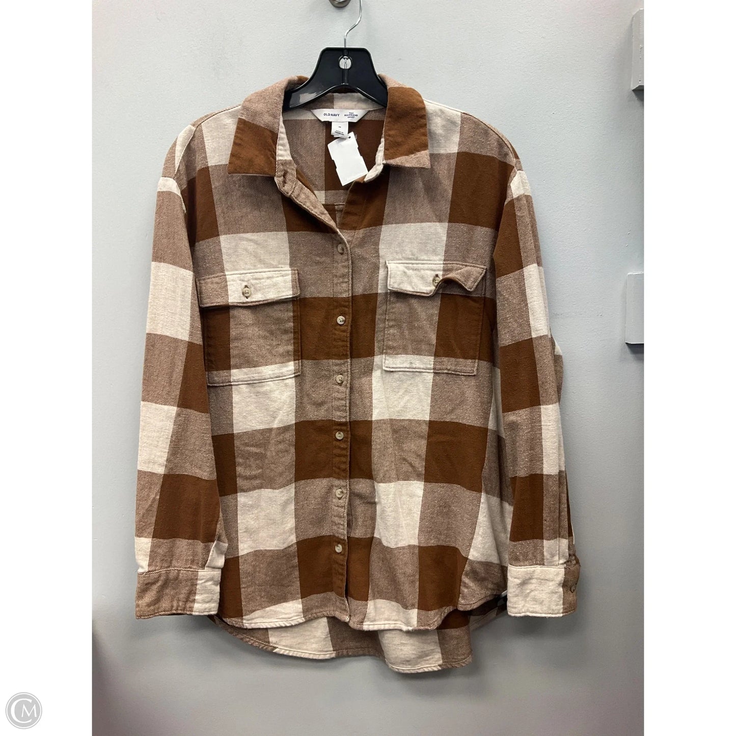Top Long Sleeve By Old Navy In Plaid Pattern, Size: M