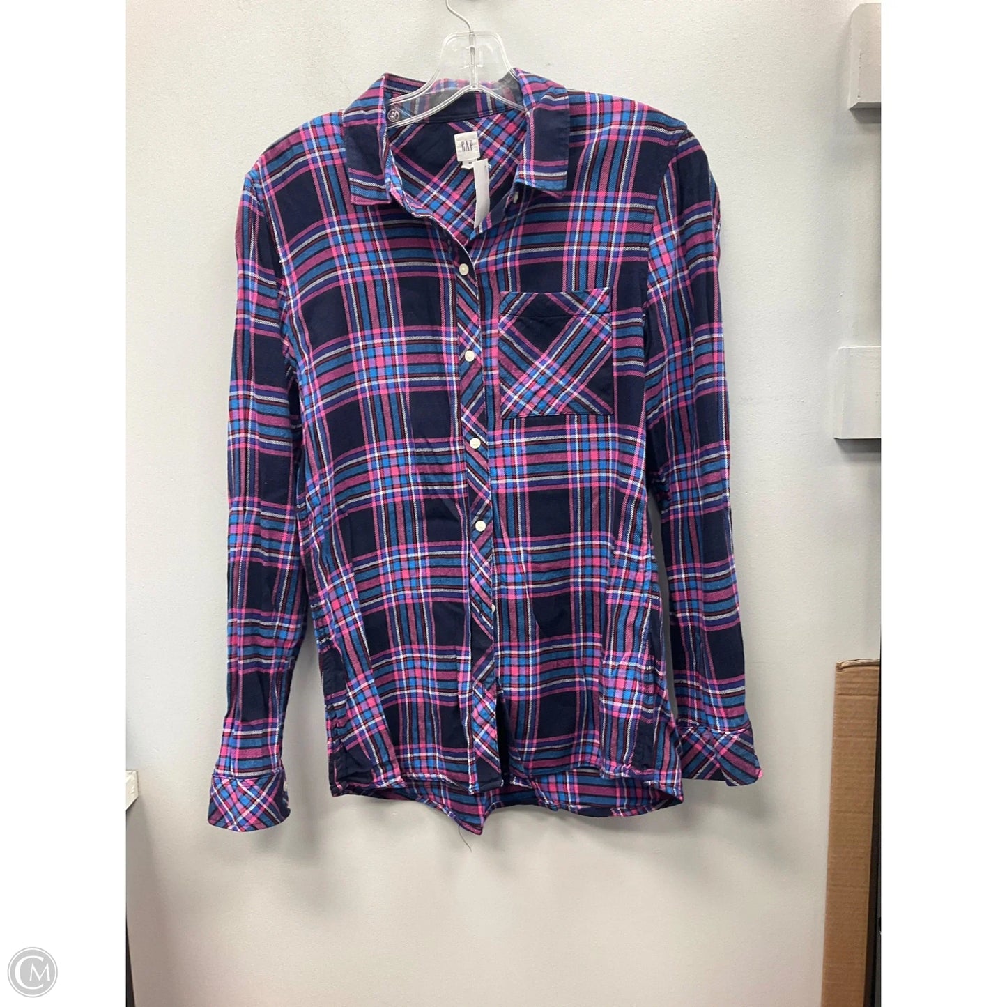 Top Long Sleeve By Gap In Plaid Pattern, Size: M