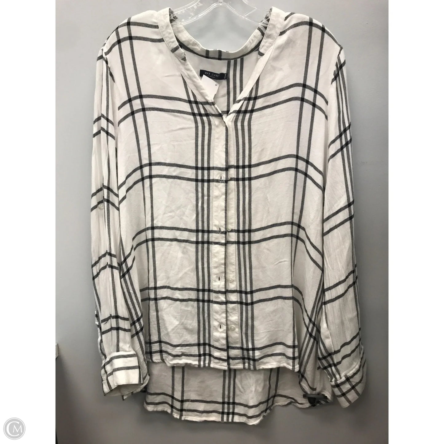 Top Long Sleeve By Max Jeans In Black & White, Size: 1x