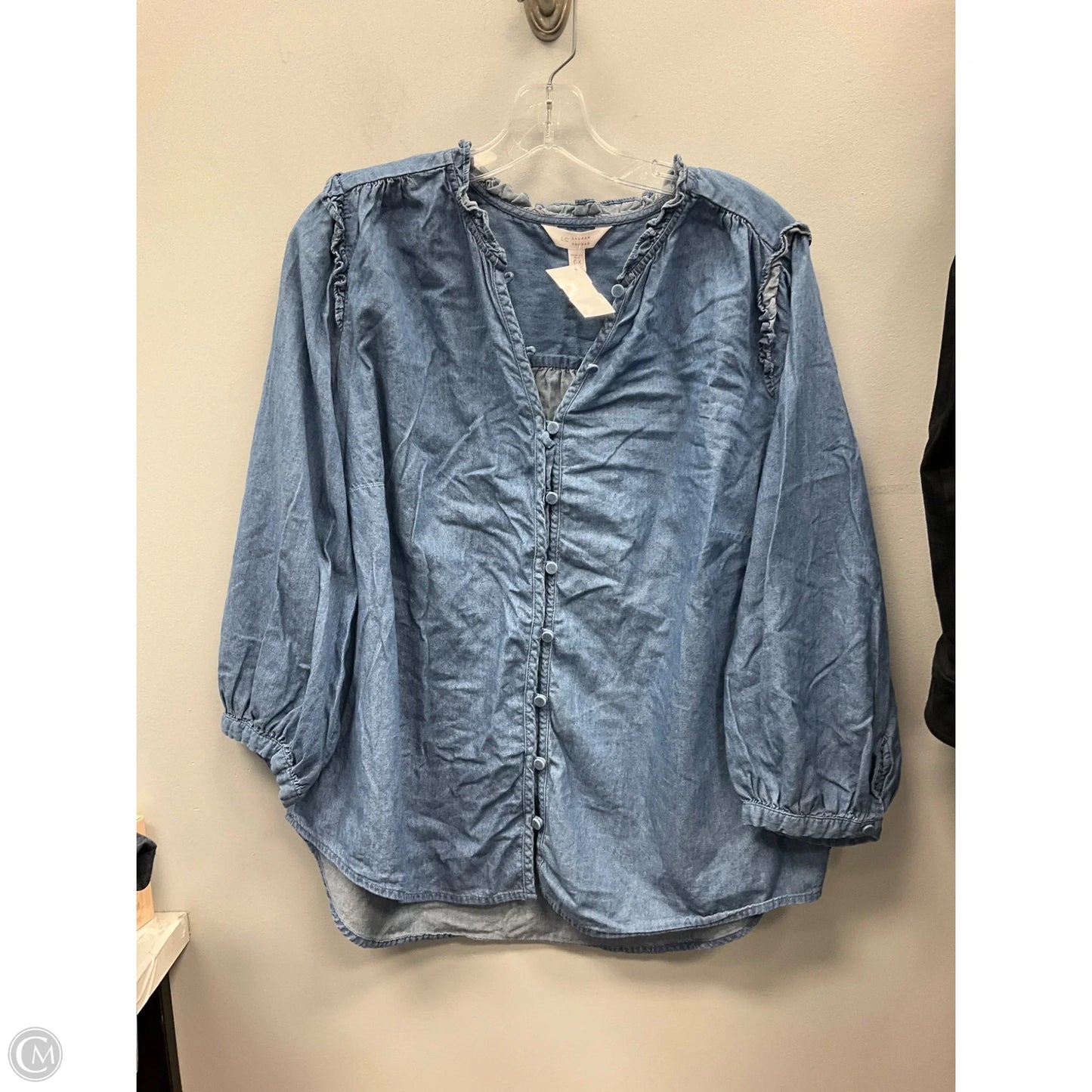 Top 3/4 Sleeve By Lc Lauren Conrad In Blue Denim, Size: Xl