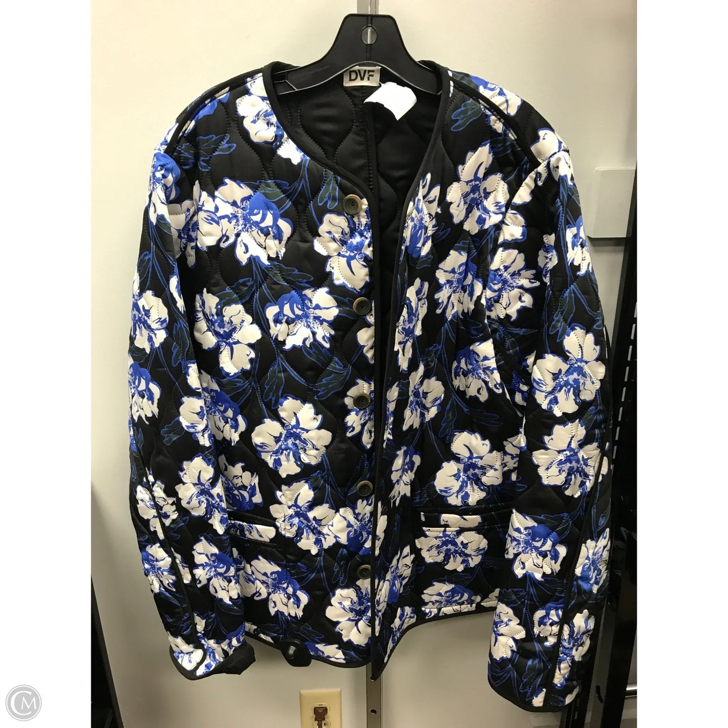 Coat Designer By Diane Von Furstenberg In Black & Blue, Size: Xl