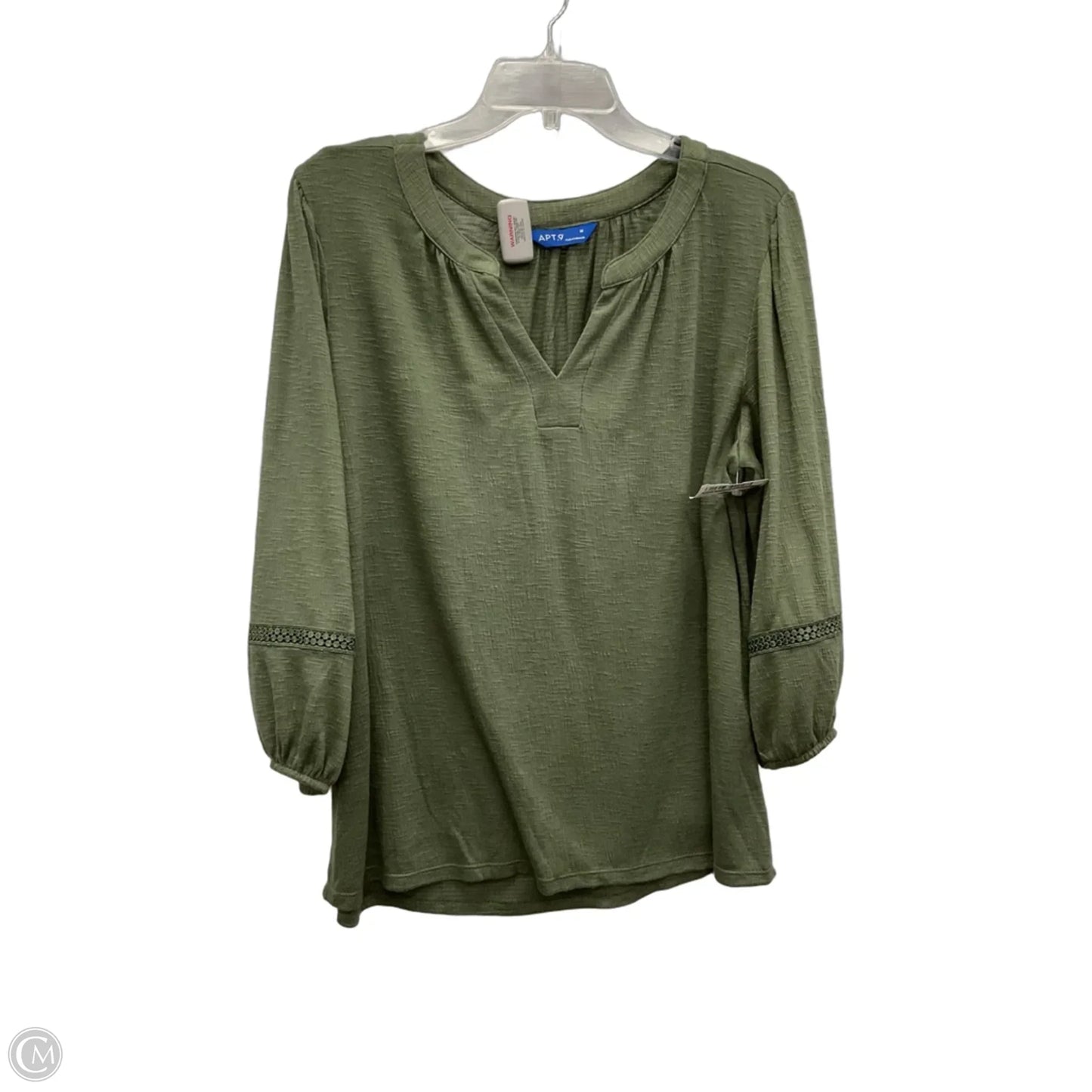 Top Long Sleeve Basic By Apt 9 In Green, Size: M