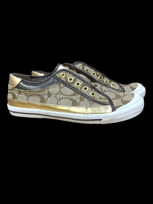 Shoes Designer By Coach In Brown & Gold, Size: 7.5