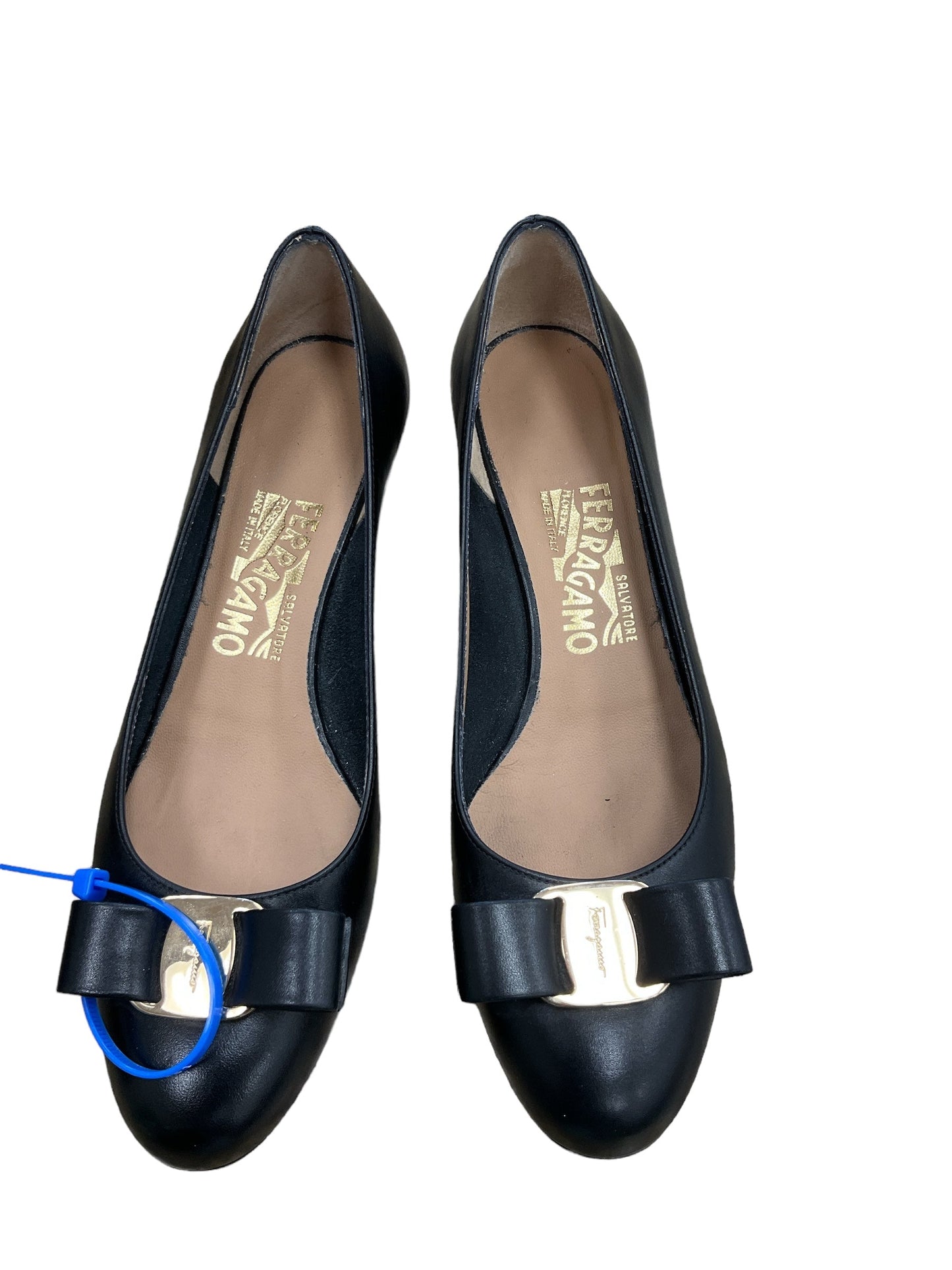Black Shoes Heels Block Ferragamo, Size 6.5