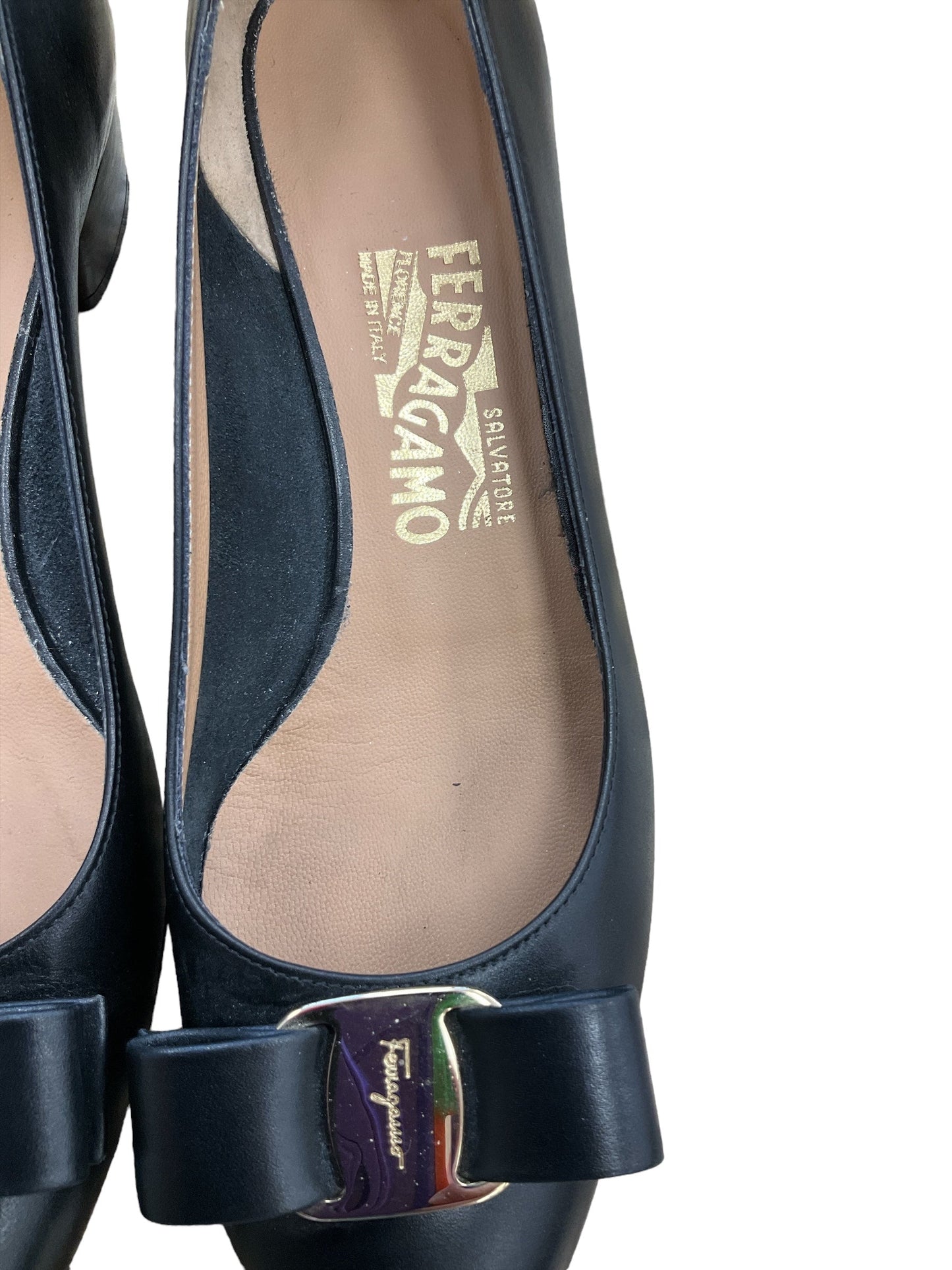 Black Shoes Heels Block Ferragamo, Size 6.5