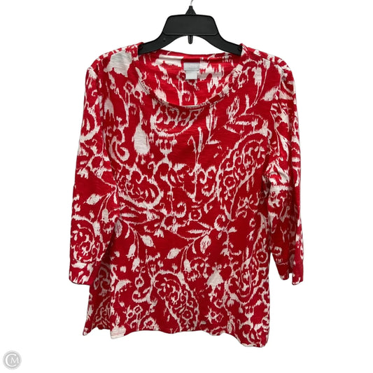 Top 3/4 Sleeve By Chicos In Red & White, Size: L