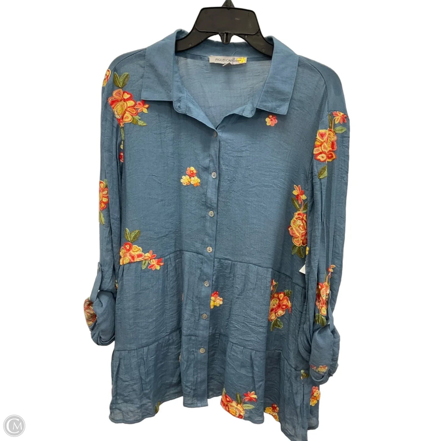 Blouse Long Sleeve By Figuero & Flower In Blue, Size: Xl