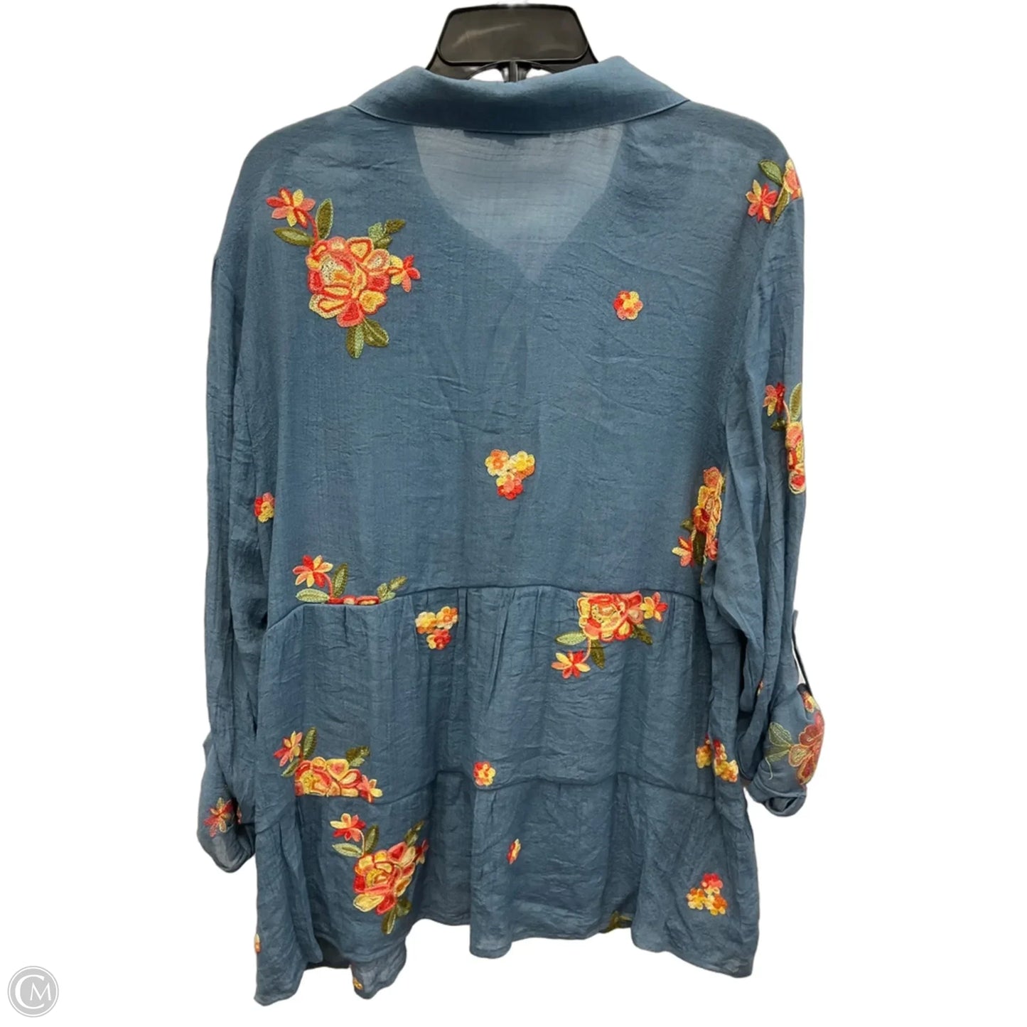 Blouse Long Sleeve By Figuero & Flower In Blue, Size: Xl