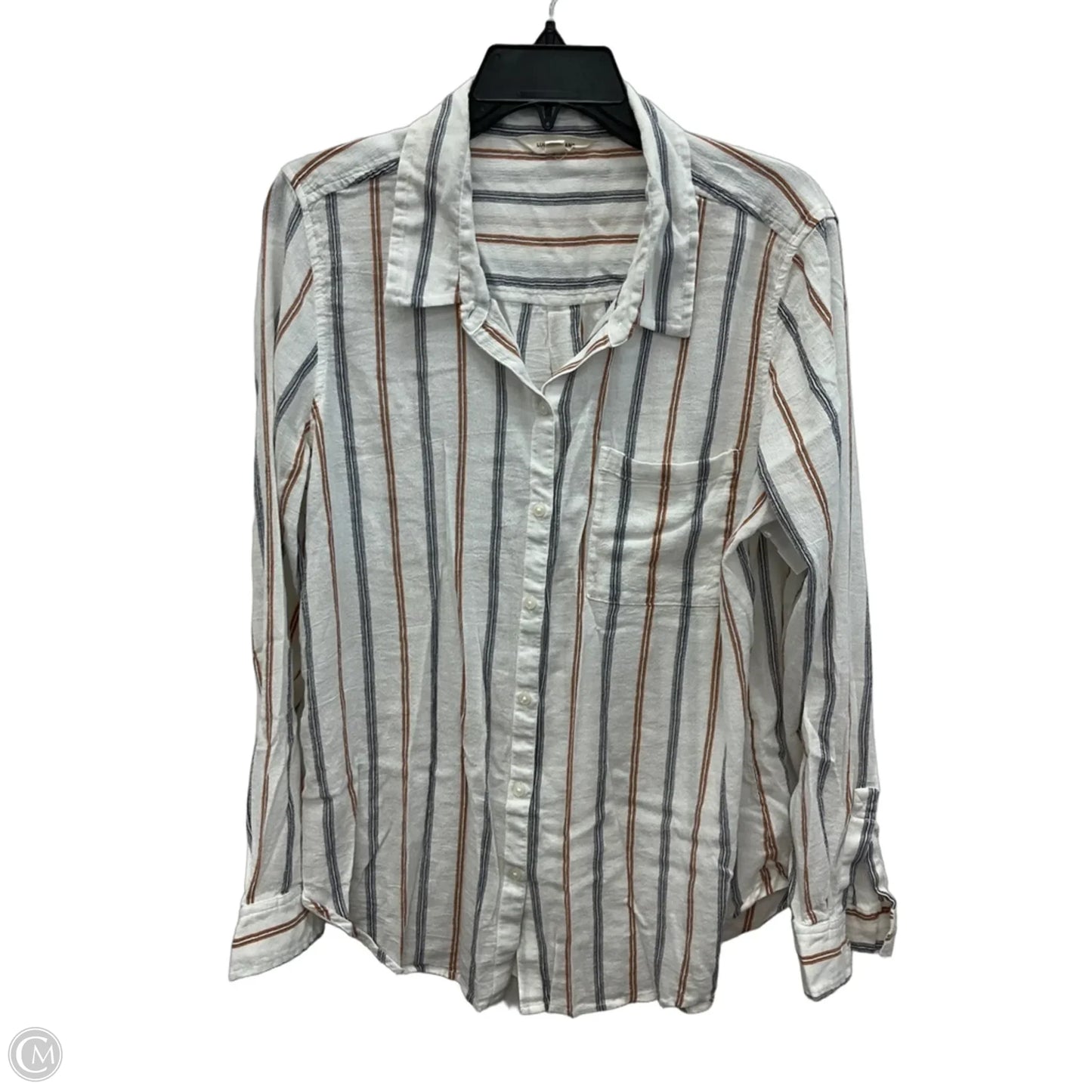 Blouse Long Sleeve By Lucky Brand In Striped Pattern, Size: L