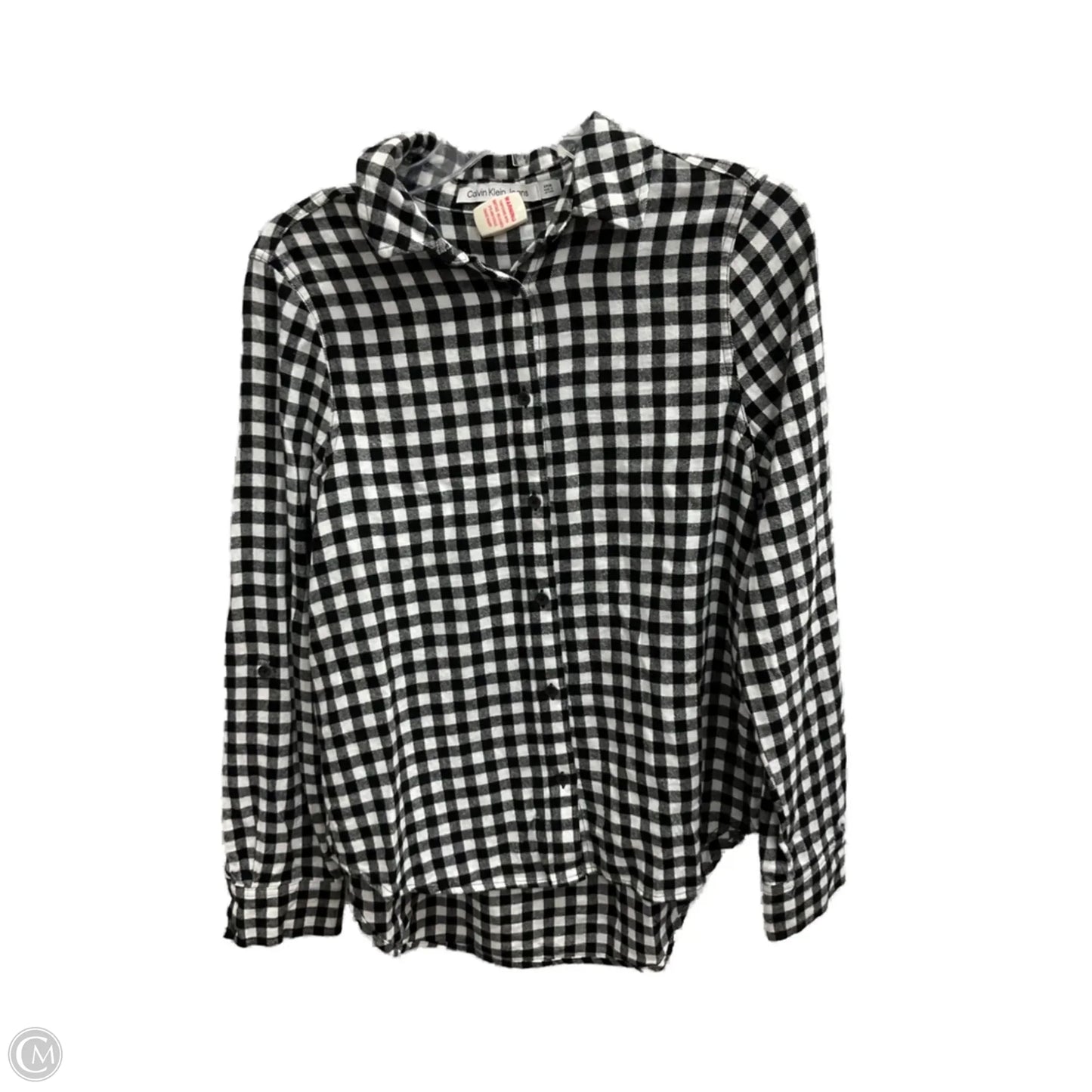 Blouse Long Sleeve By Calvin Klein In Checkered Pattern, Size: S