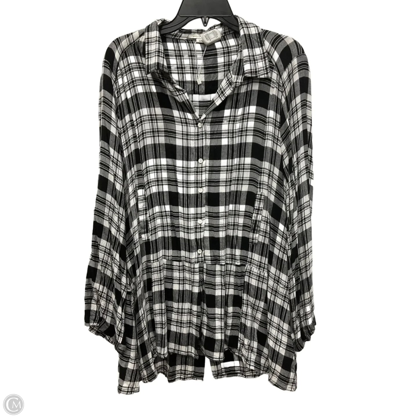 Blouse Long Sleeve By Simply Noelle In Plaid Pattern, Size: Xl