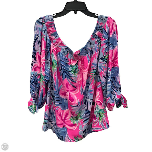 Top Long Sleeve Designer By Lilly Pulitzer In Blue & Pink, Size: Xl