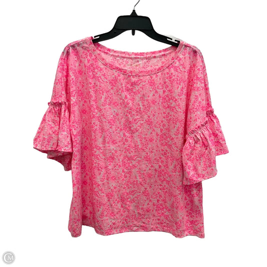 Top Short Sleeve Designer By Lilly Pulitzer In Pink & White, Size: Xl