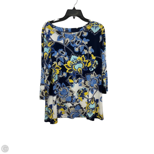 Top 3/4 Sleeve By Chicos In Blue & Yellow, Size: Xl