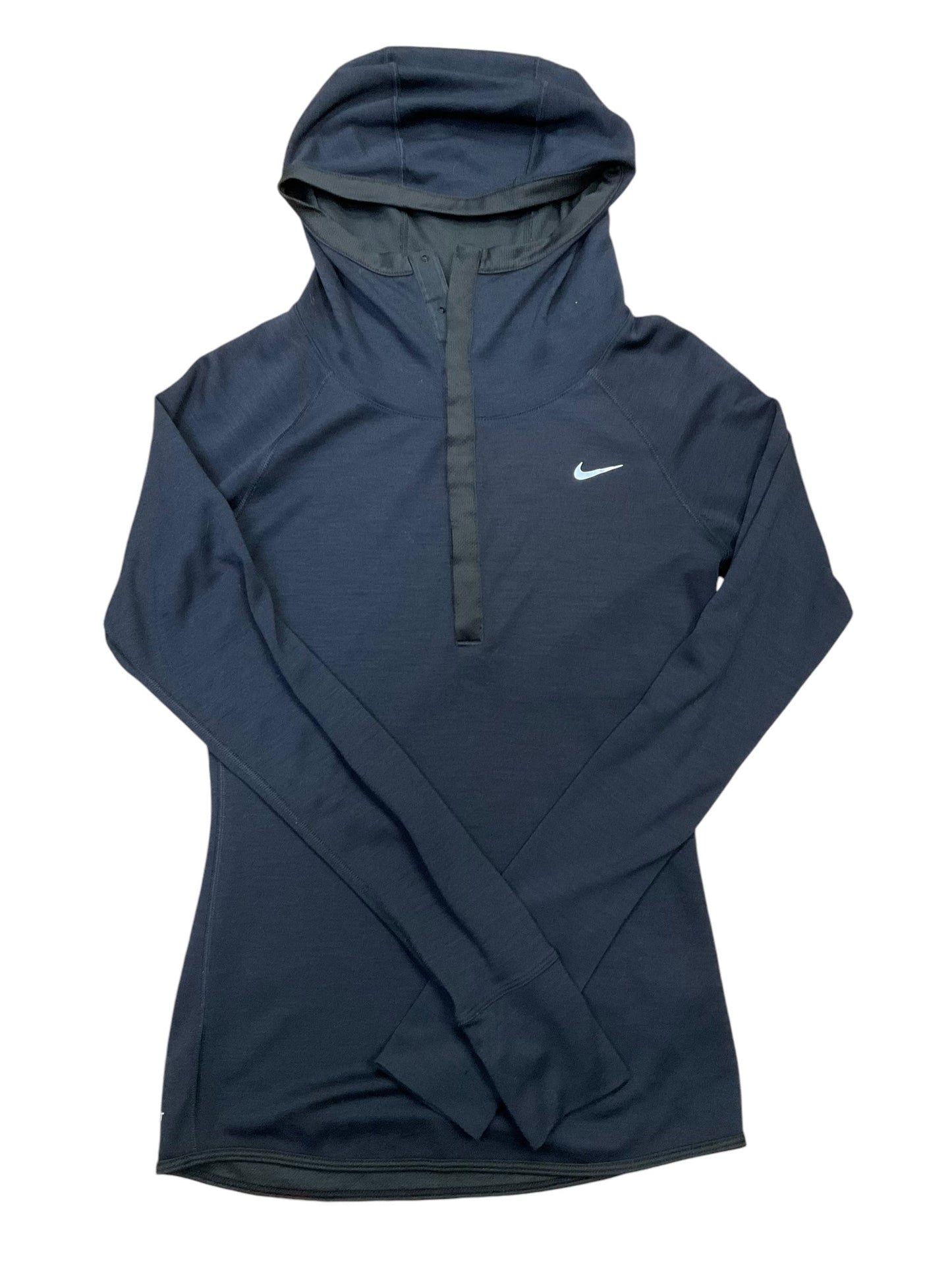 Athletic Top Long Sleeve Hoodie By Nike In Black, Size: S