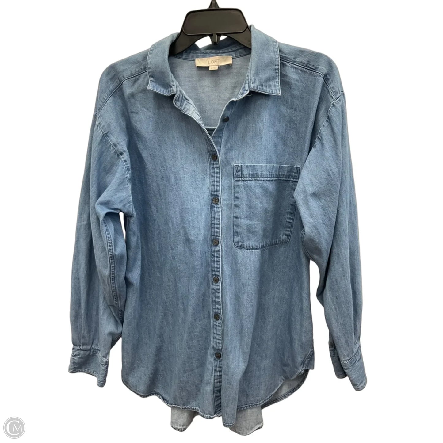 Blouse Long Sleeve By Loft In Blue Denim, Size: M