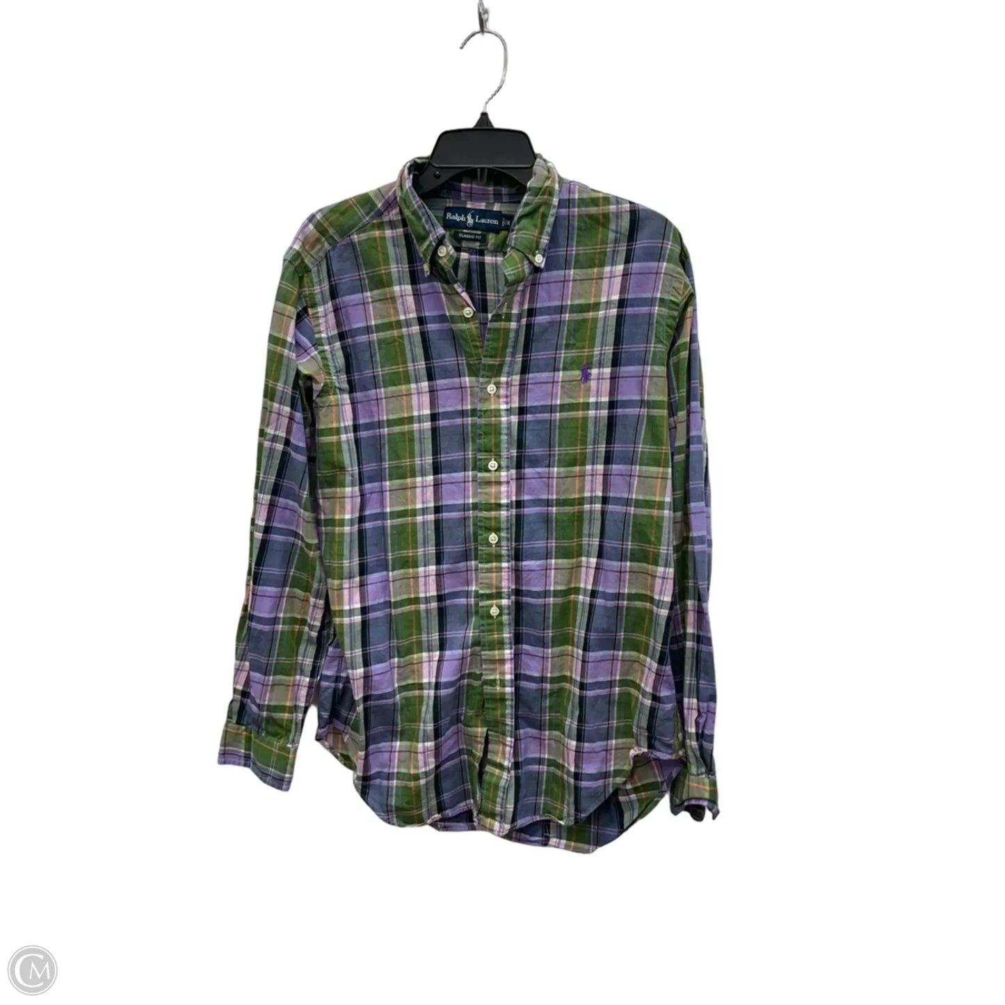 Blouse Long Sleeve By Ralph Lauren In Plaid Pattern, Size: M