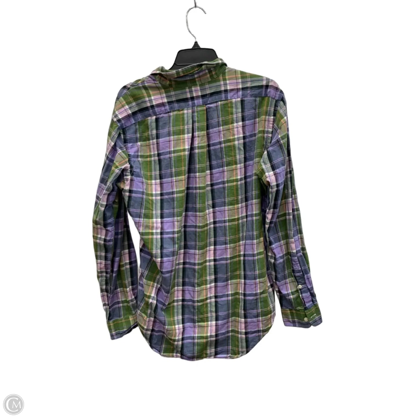 Blouse Long Sleeve By Ralph Lauren In Plaid Pattern, Size: M