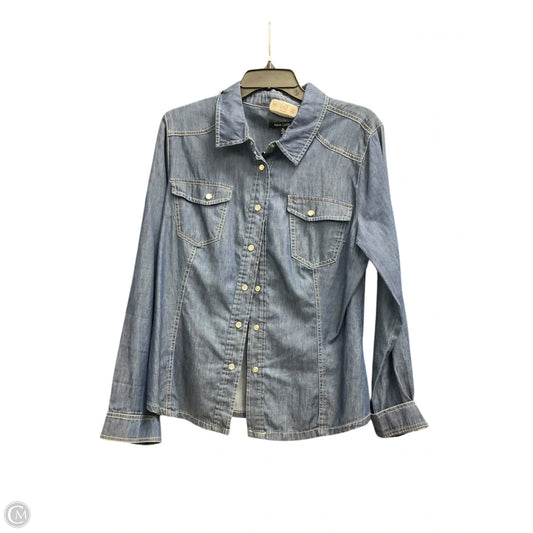 Blouse Long Sleeve By New Look In Blue Denim, Size: Xl
