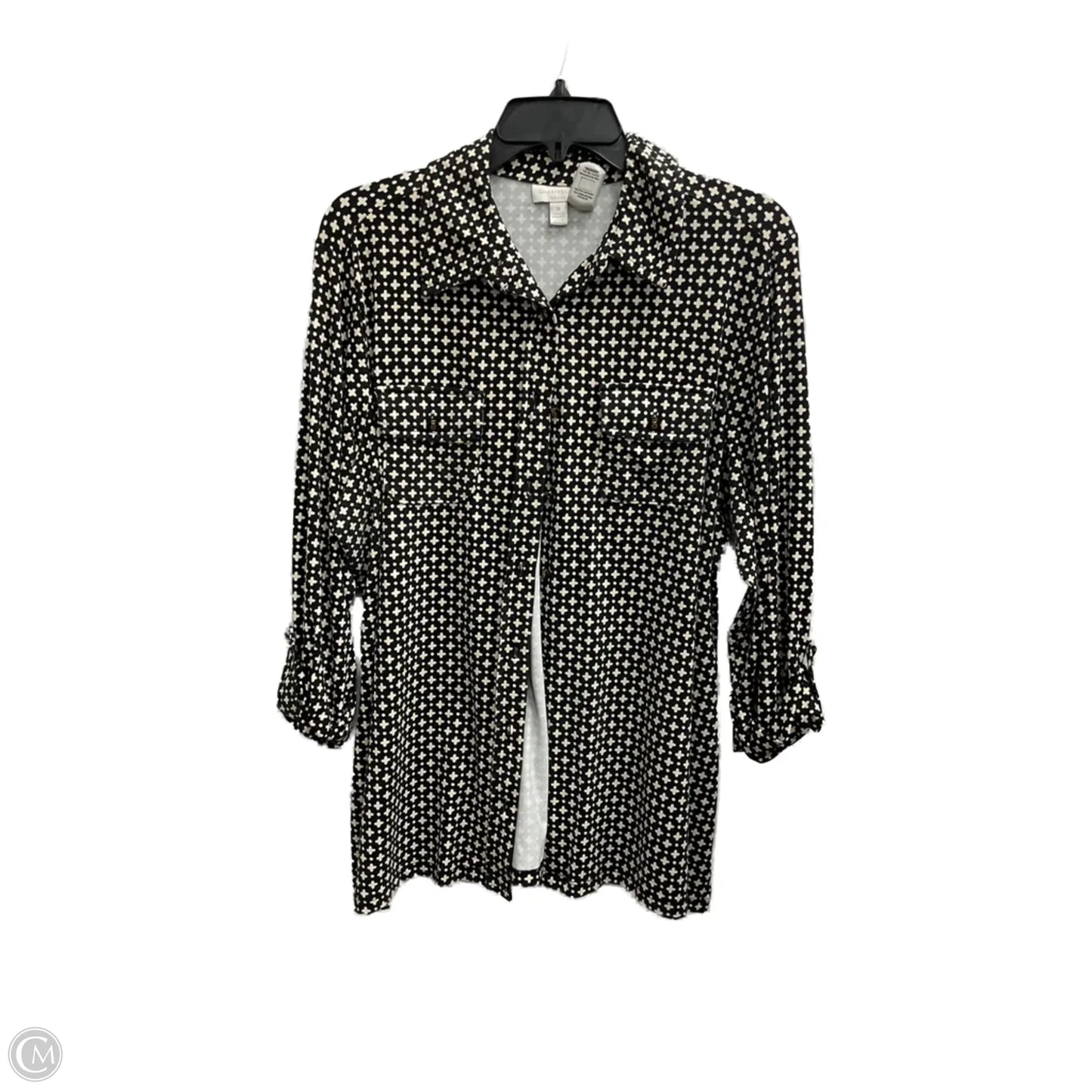 Blouse Long Sleeve By Charter Club In Black & Cream, Size: 1x