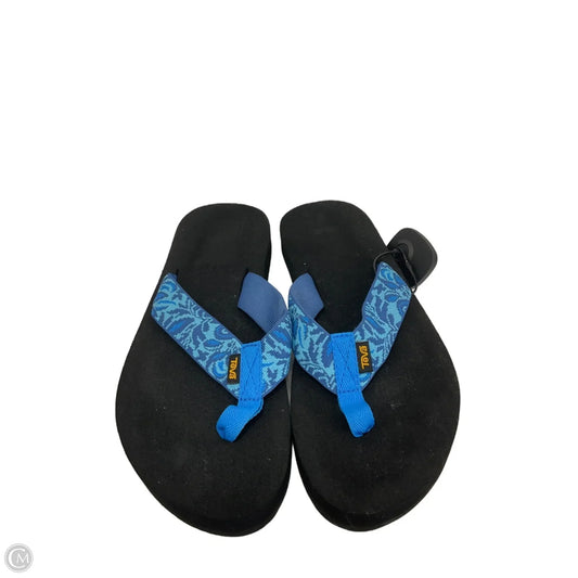 Sandals Flip Flops By Teva In Black & Blue, Size: 10