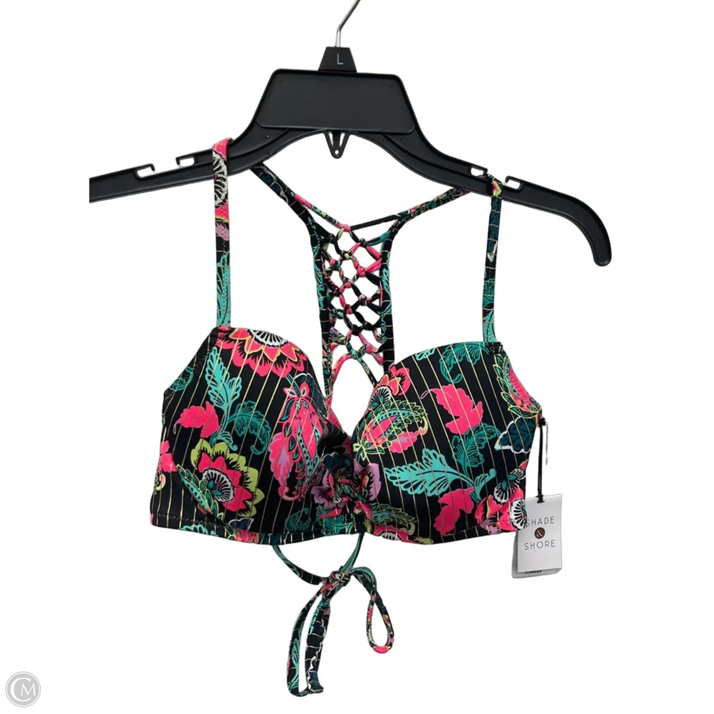 Swimsuit Top By Shade & Shore In Black & Pink, Size: M