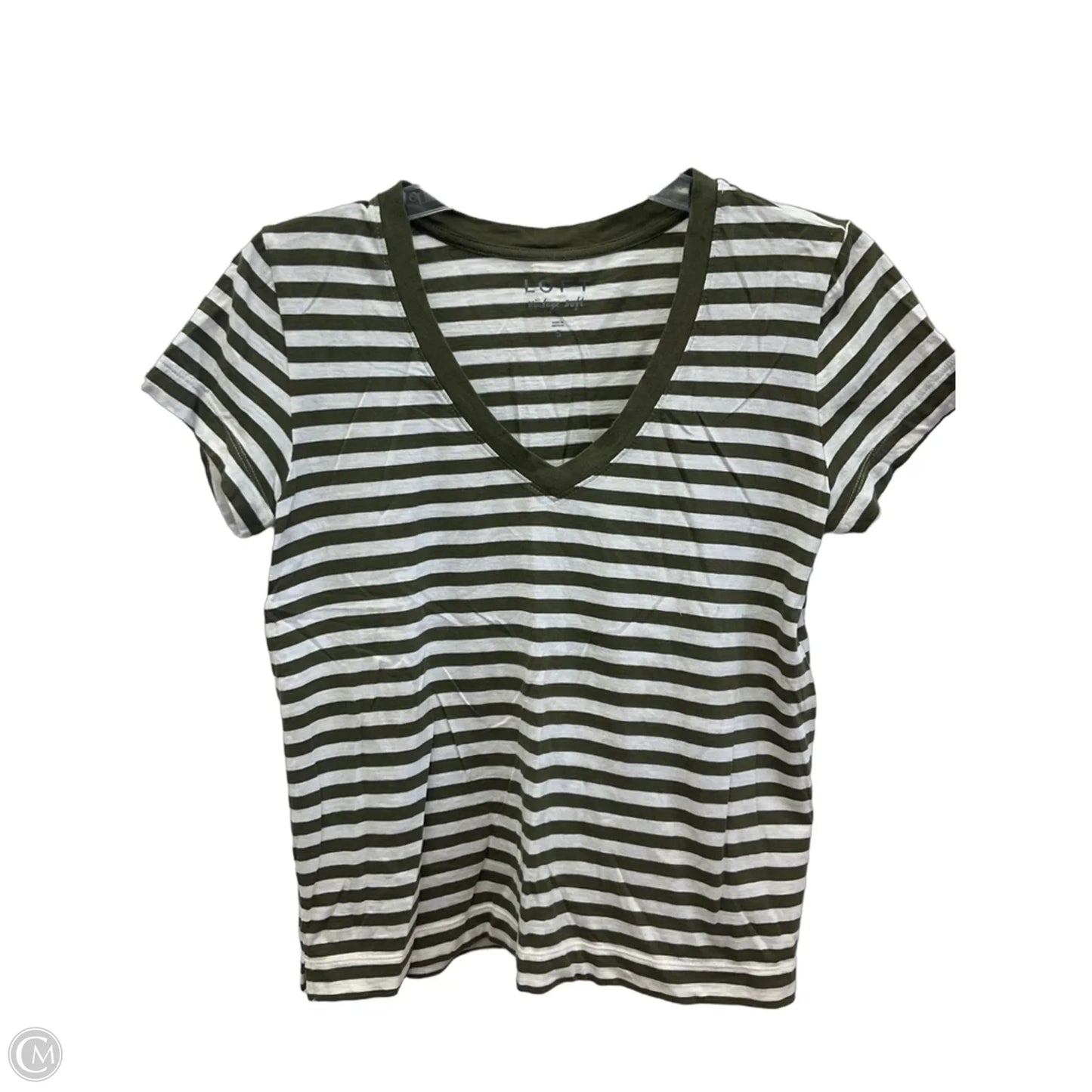 Top Short Sleeve By Loft In Green & White, Size: S