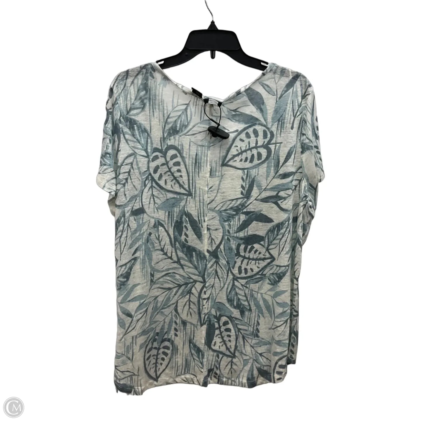 Top Short Sleeve By Tahari In Green & White, Size: 1x