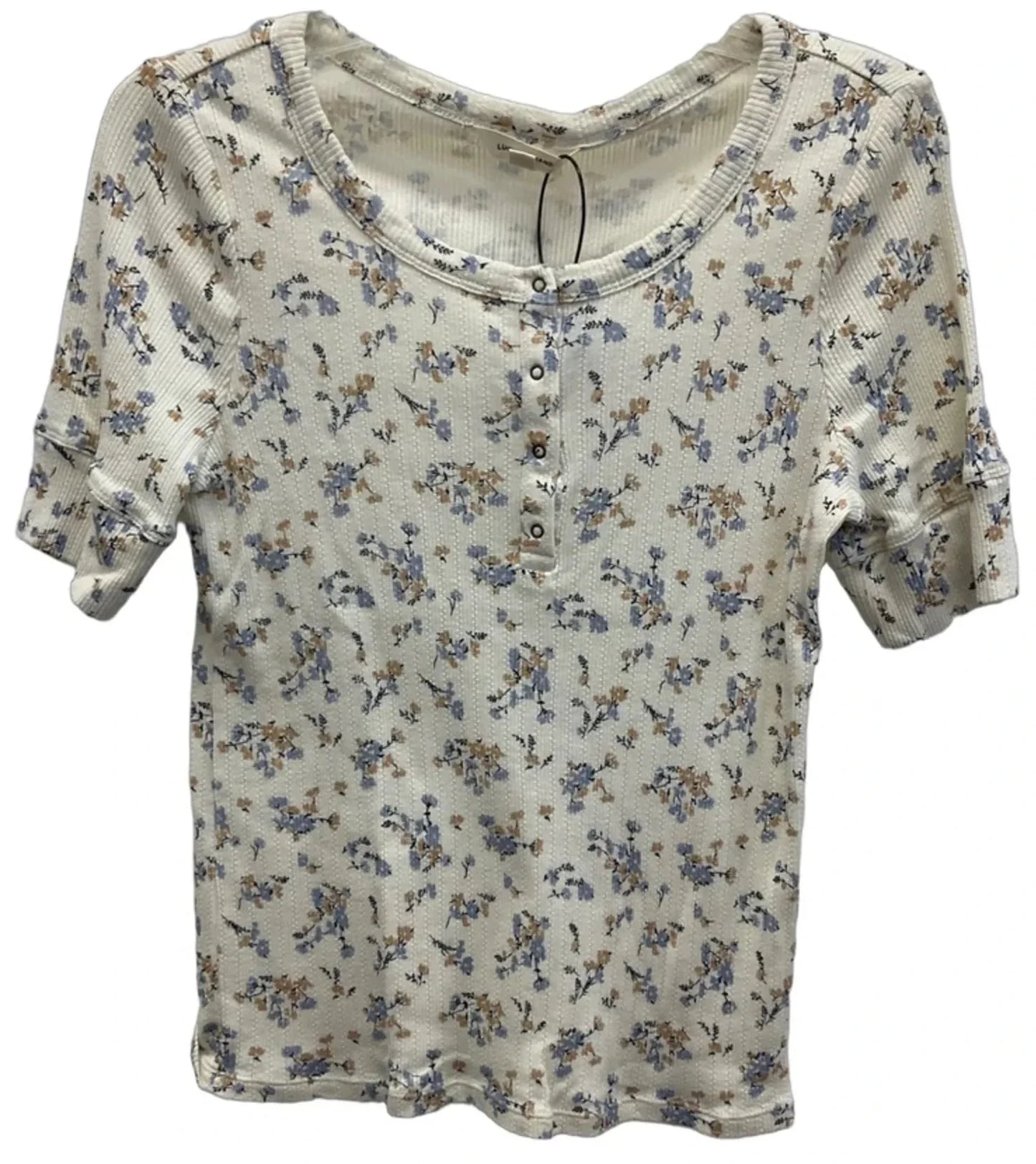 Top Short Sleeve By Lucky Brand In Blue & White, Size: M