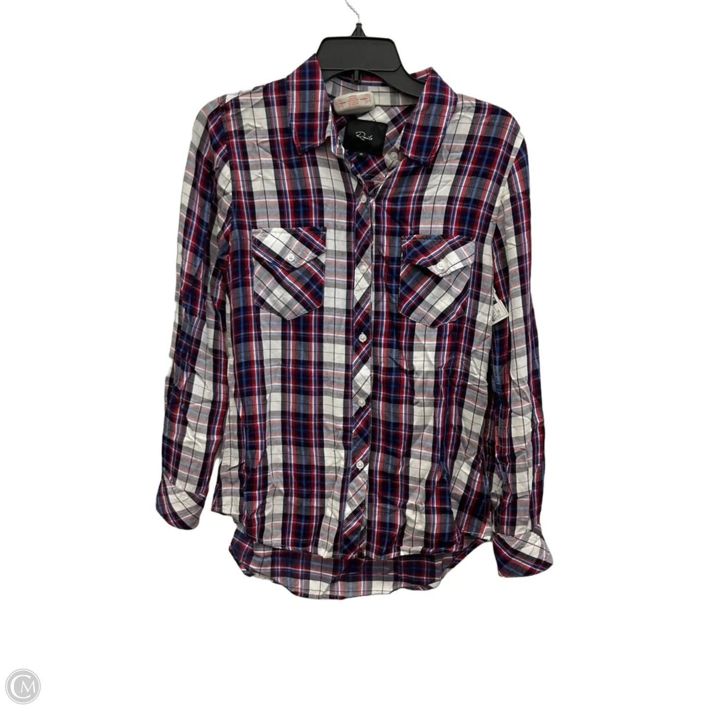 Blouse Long Sleeve By Rails In Blue Red & White, Size: Xs