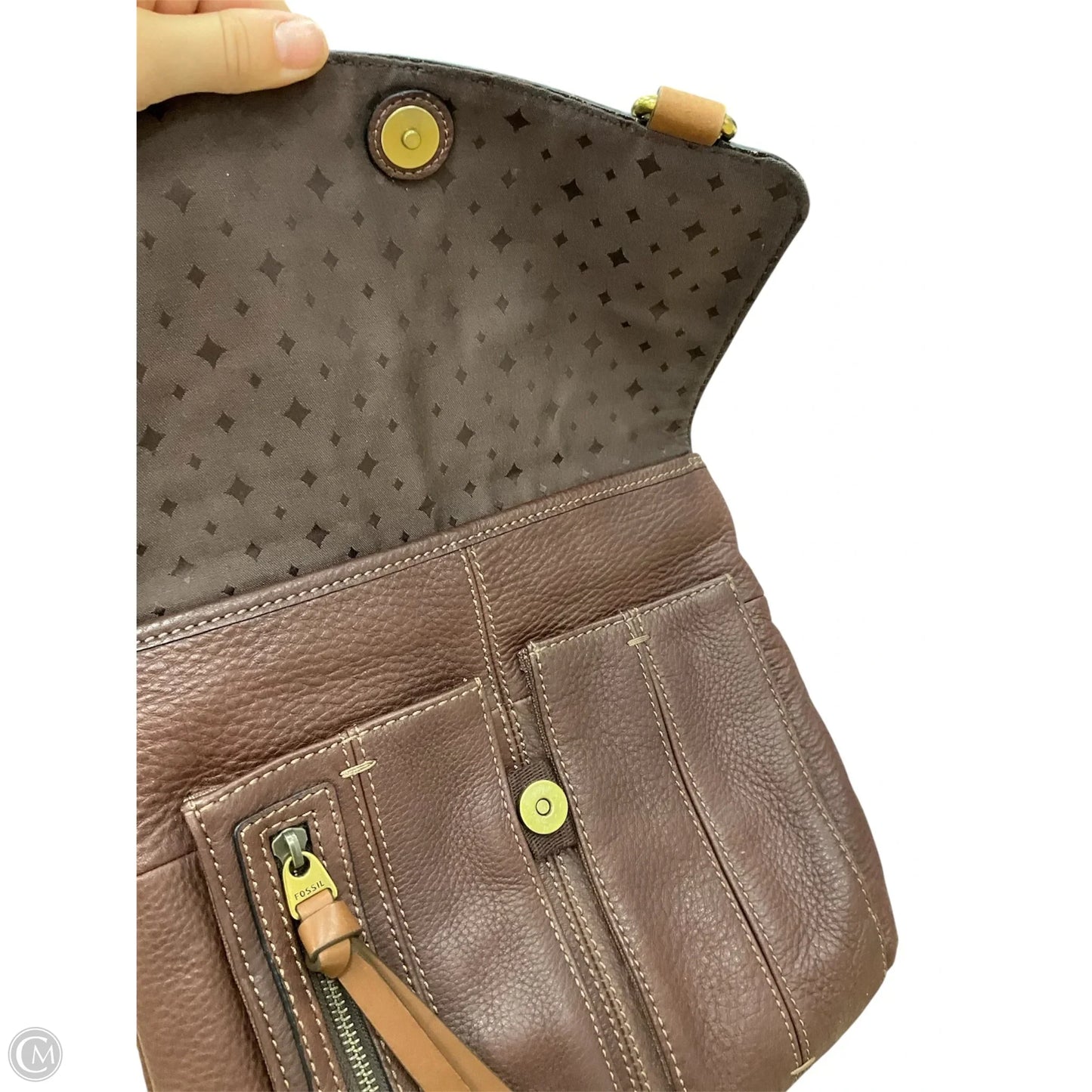 Crossbody Leather By Fossil, Size: Medium