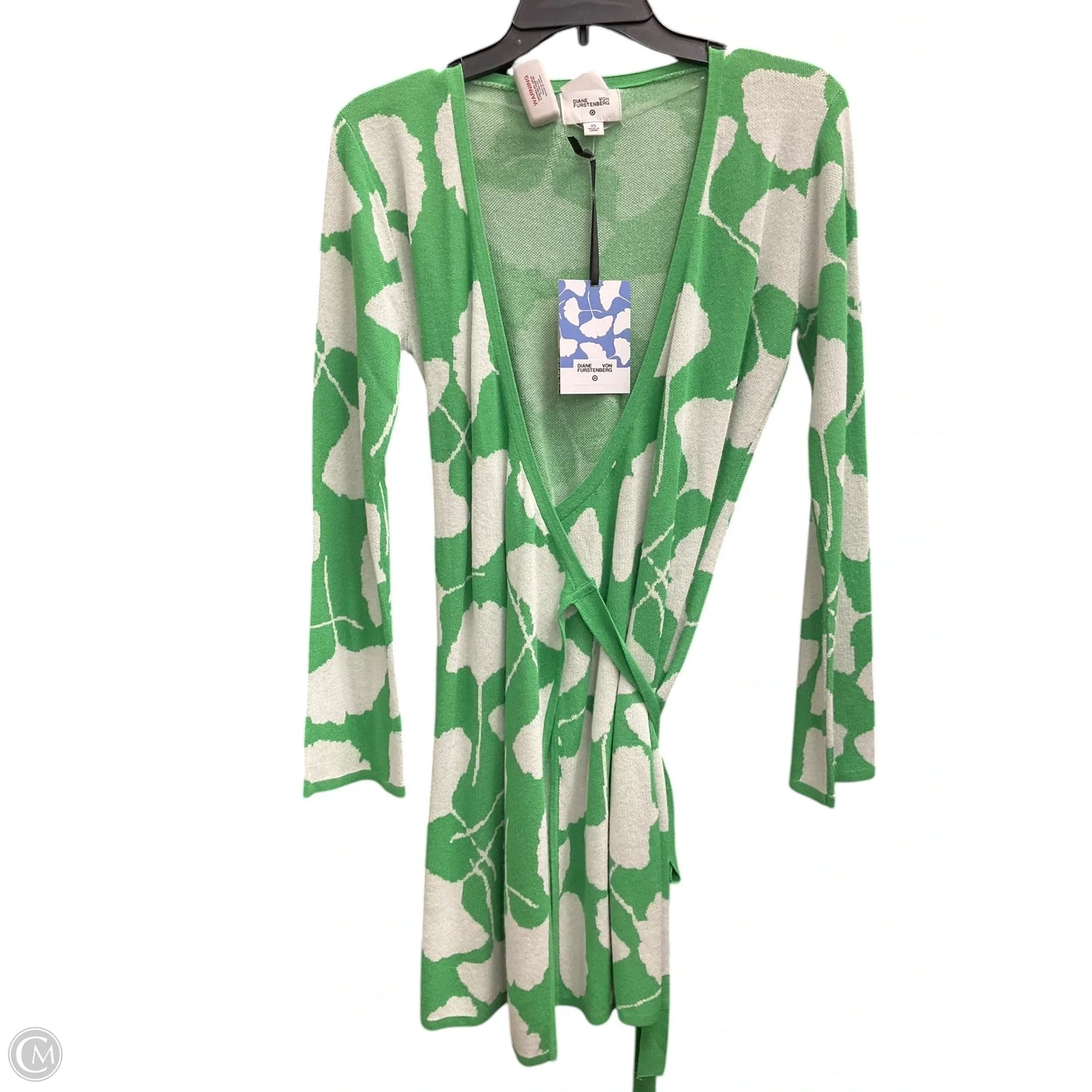 Cardigan Designer By Diane Von Furstenberg In Green & White, Size: Xs