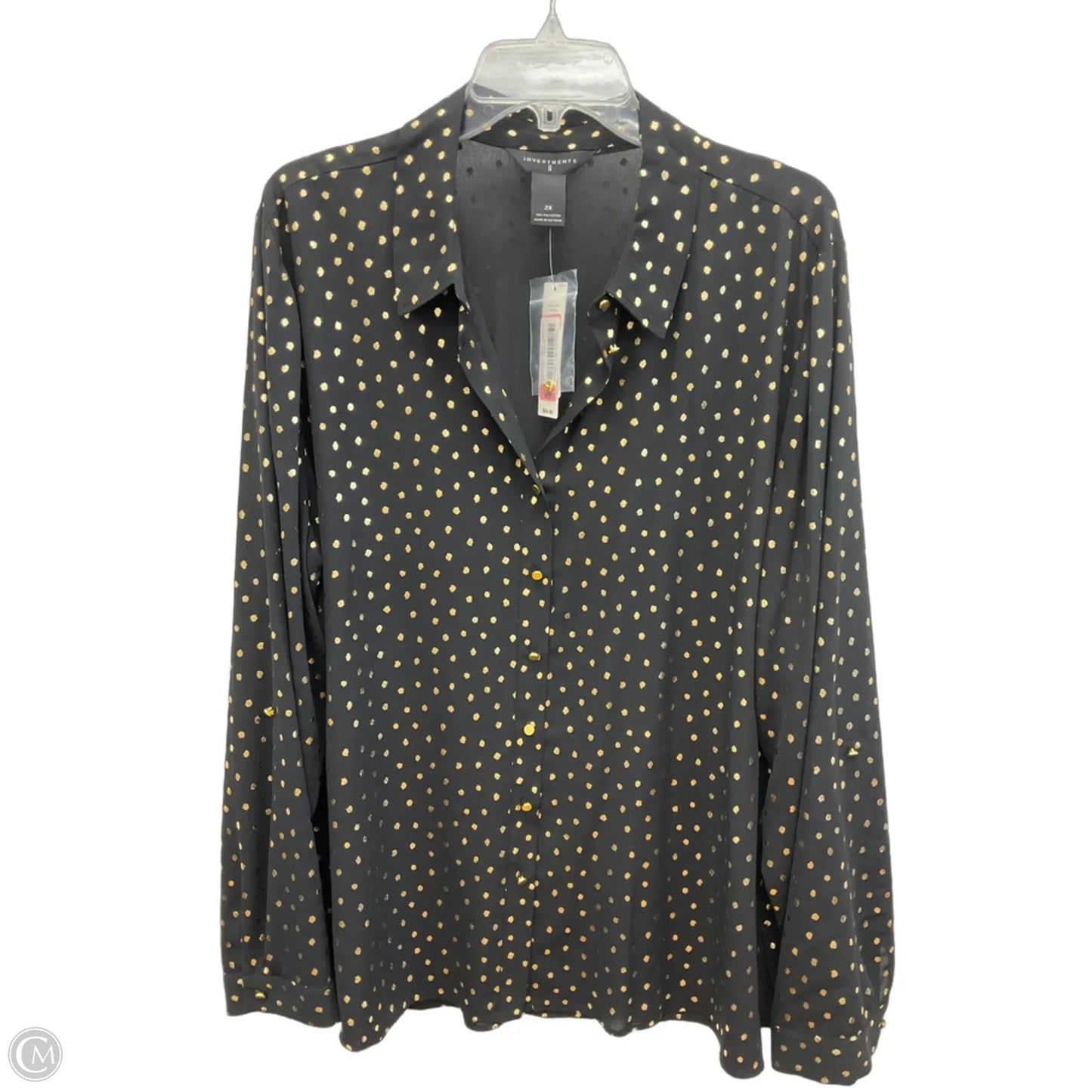 Top Long Sleeve By Investments In Black & Gold, Size: 2x