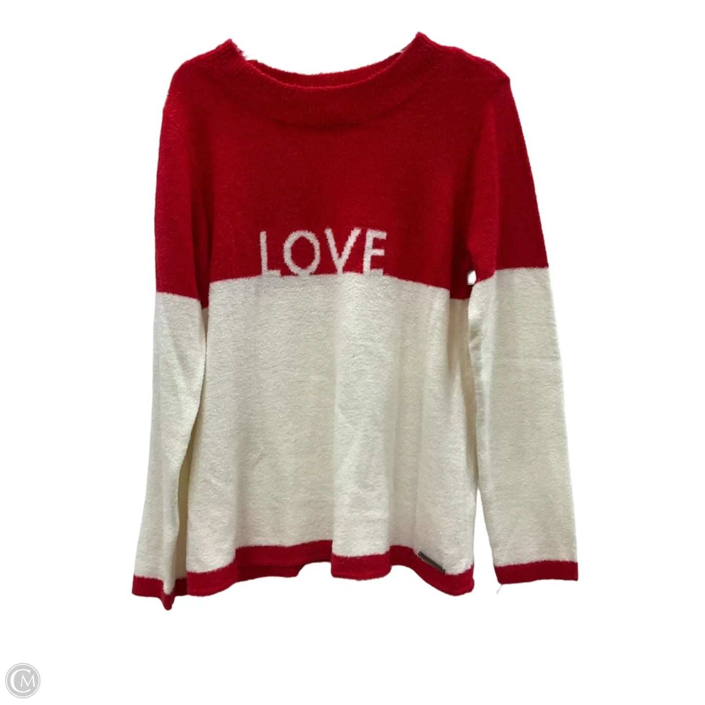 Top Long Sleeve By Peace Love World In Red & White, Size: M