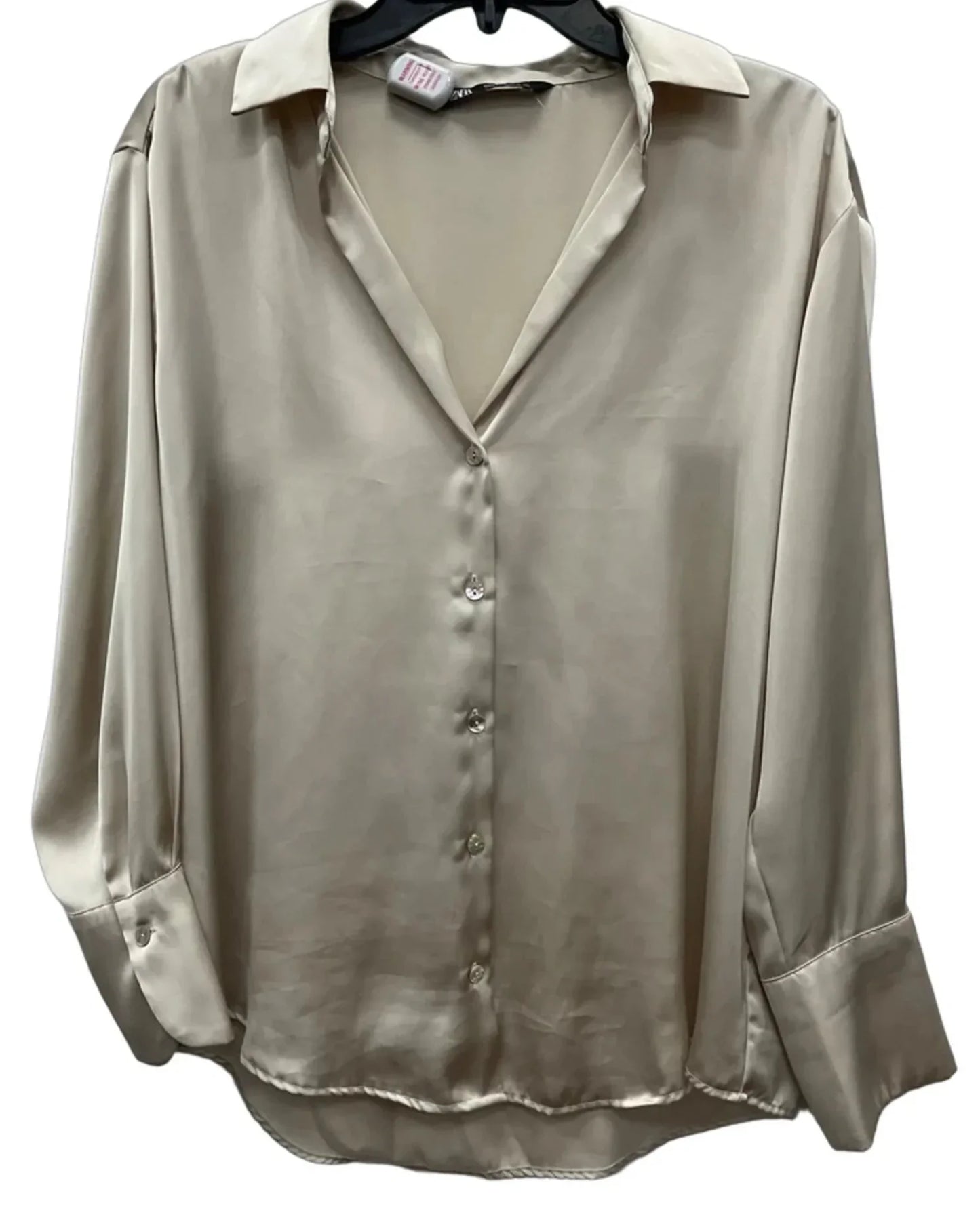 Blouse Long Sleeve By Zara In Beige, Size: S