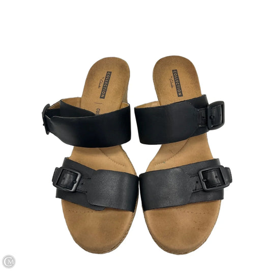 Shoes Heels Wedge By Clarks In Black & Tan, Size: 7